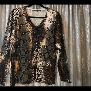 Animal Print V Neck Sweater 2x